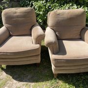 Pair of vintage ribbed velvet armchairs