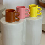 Mug cup ceramic handle graphic wave design colorful lemon yellow