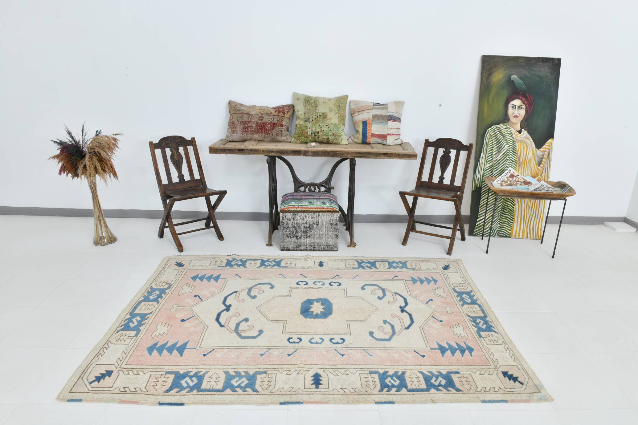 5x7 Peach & Blue Contemporary Vintage Rug, 154x226Cm SK22969