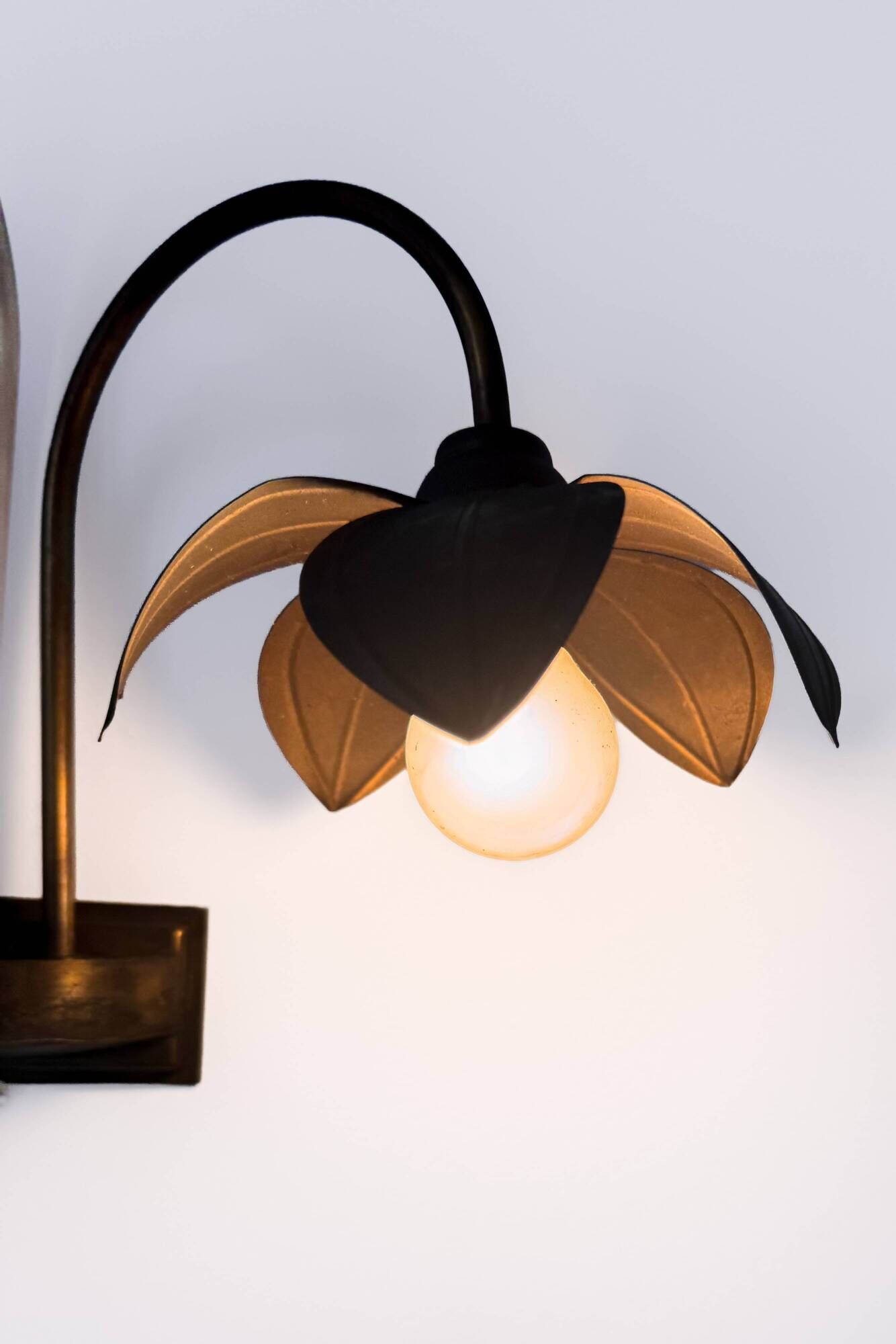 Vintage brass wall light with three branches, floral pattern, France, 1970.