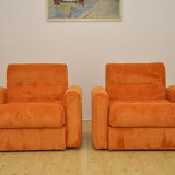 Orange corduroy armchairs, 1970s, set of 2