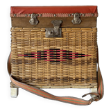 Low fishing box stool in rattan and skai