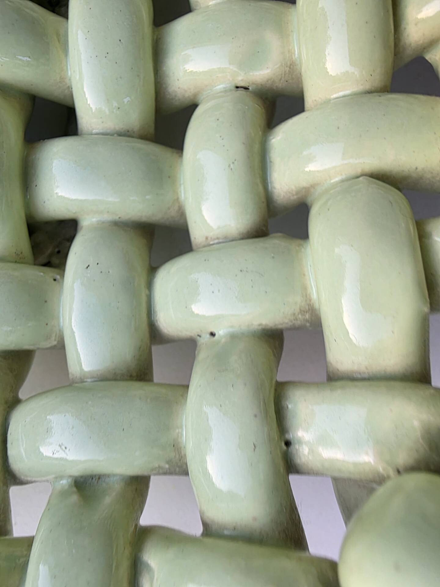 Light green woven ceramic basket Jérome Massier Vallauris