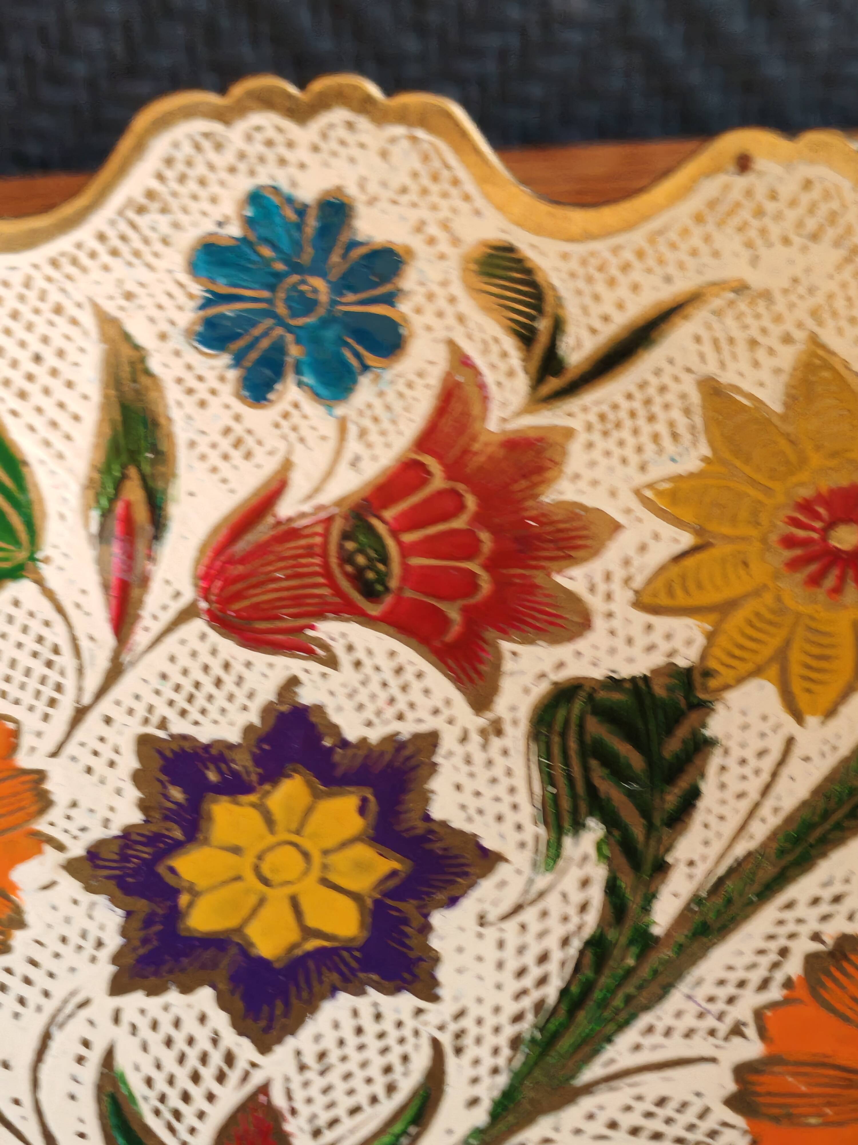 Vintage Enamelled Brass Fruit Bowl – Floral Centrepiece with Edge Fe