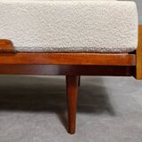 Jitona sobeslav sofa bed in walnut & boucle fabric, vintage czech 1960s