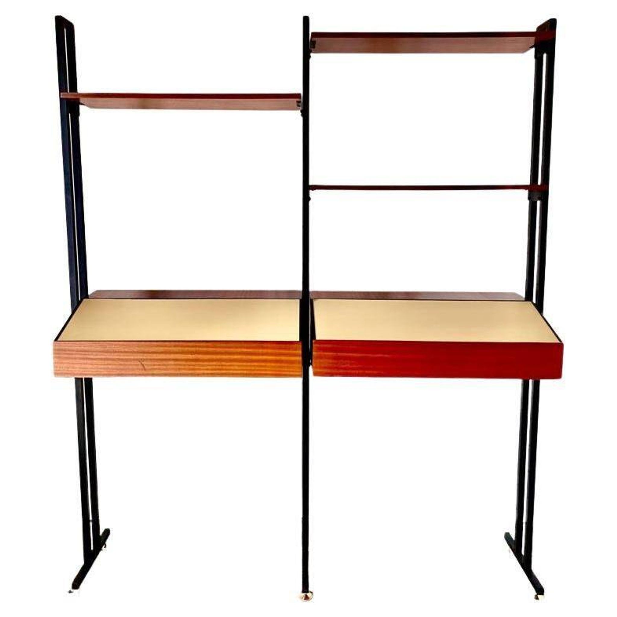 Midcentury Italian Modular Bookshelf with Unusual Drawers, Italy