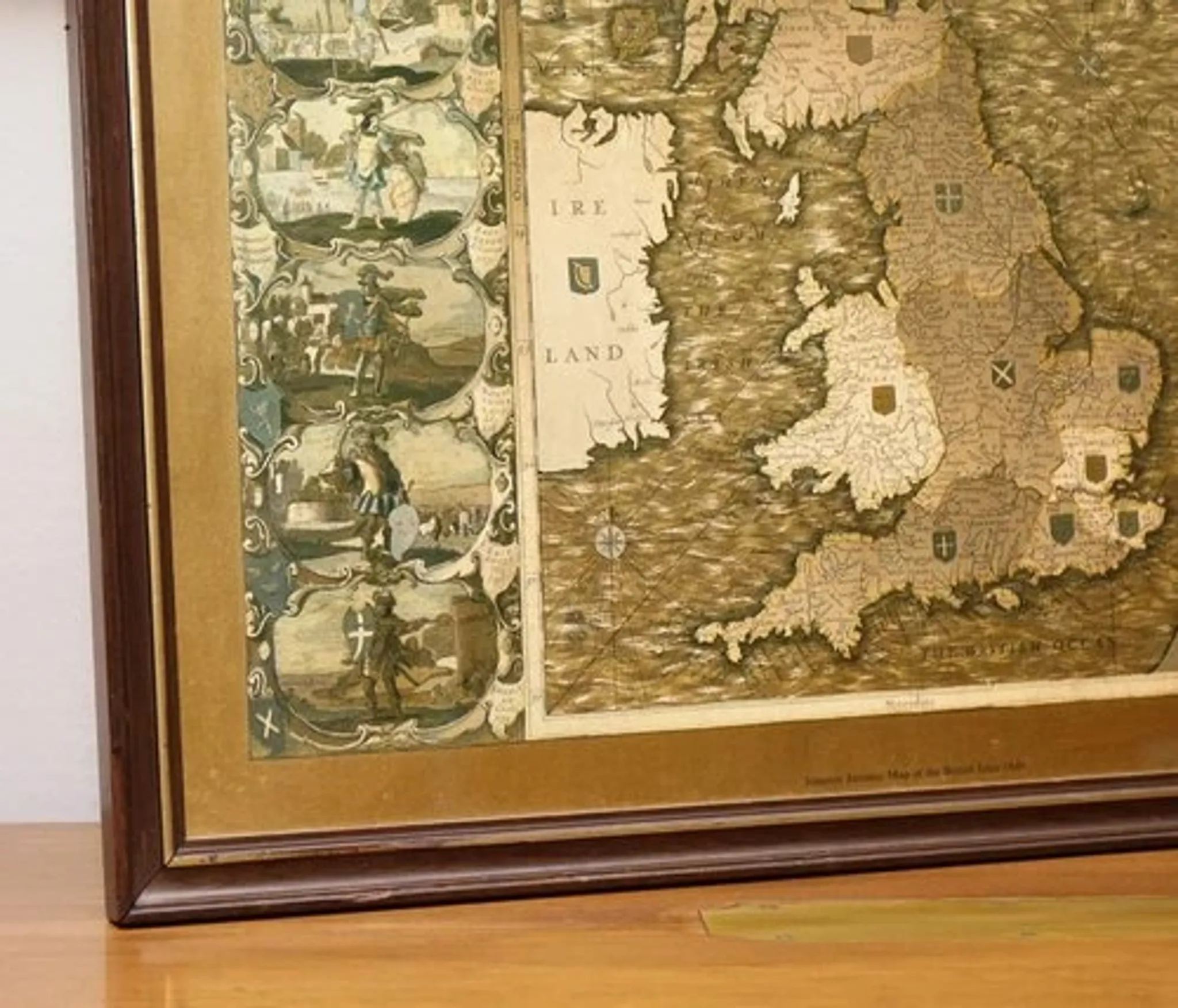 Vintage Map Golden Leaf of the British Isles by Joannes Janssen, 1646