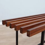 Mid-Century slatted teak bench with iron frame Italy 1950s