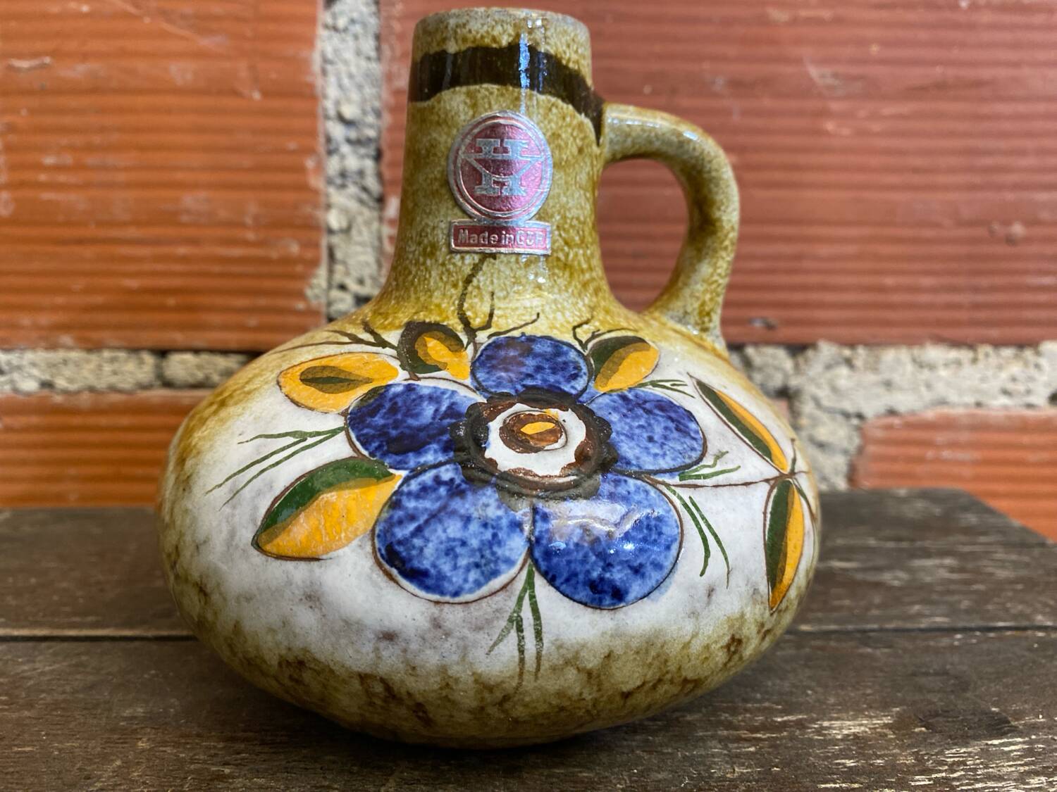 Antique soliflore vase veb polychrome ceramic flowers gdr vintage