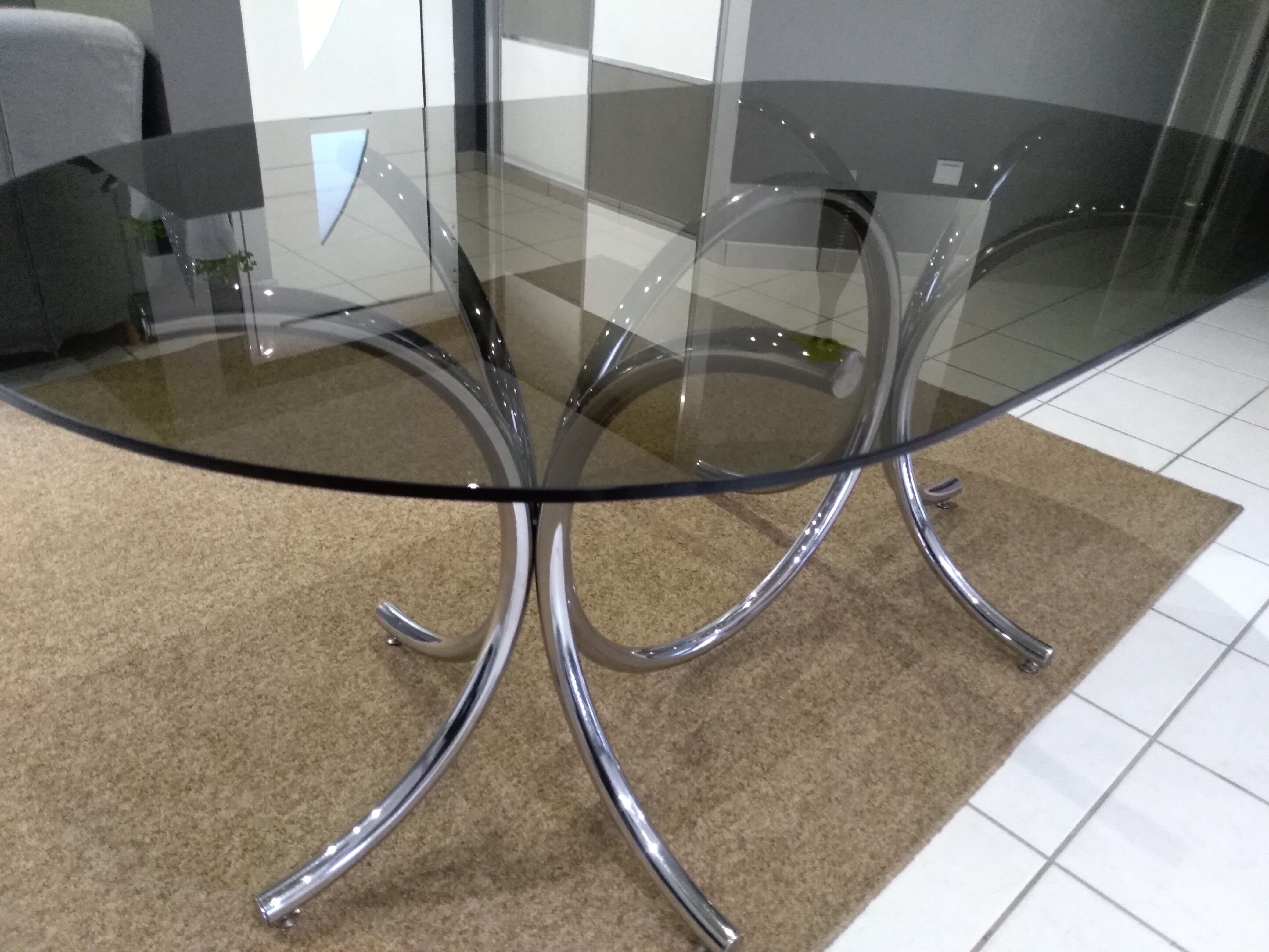 Glass table smoked oval vintage design 1970