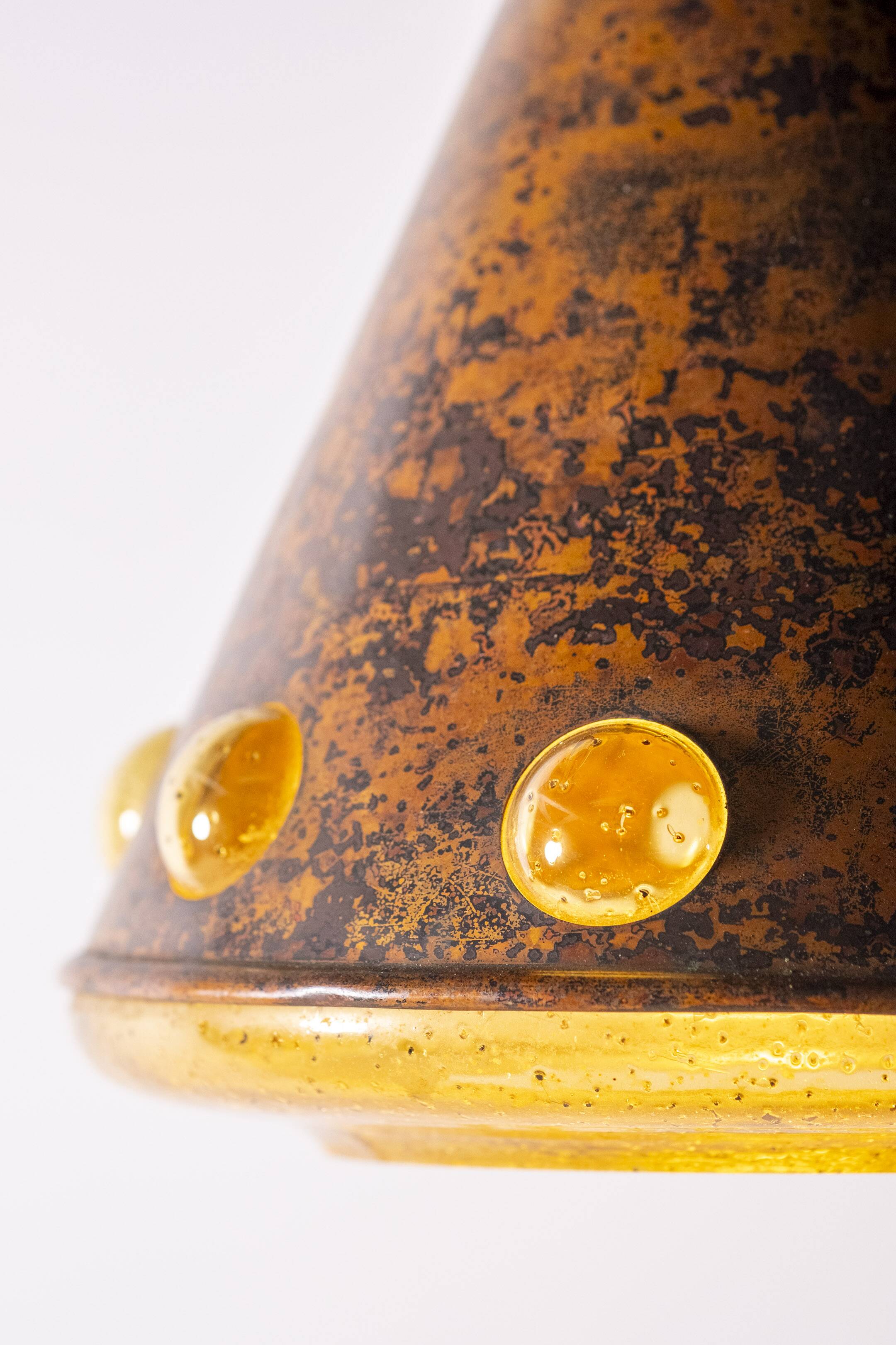 Nanny Still Copper Glass Brutalist Cone Pendant, RAAK, 1960s