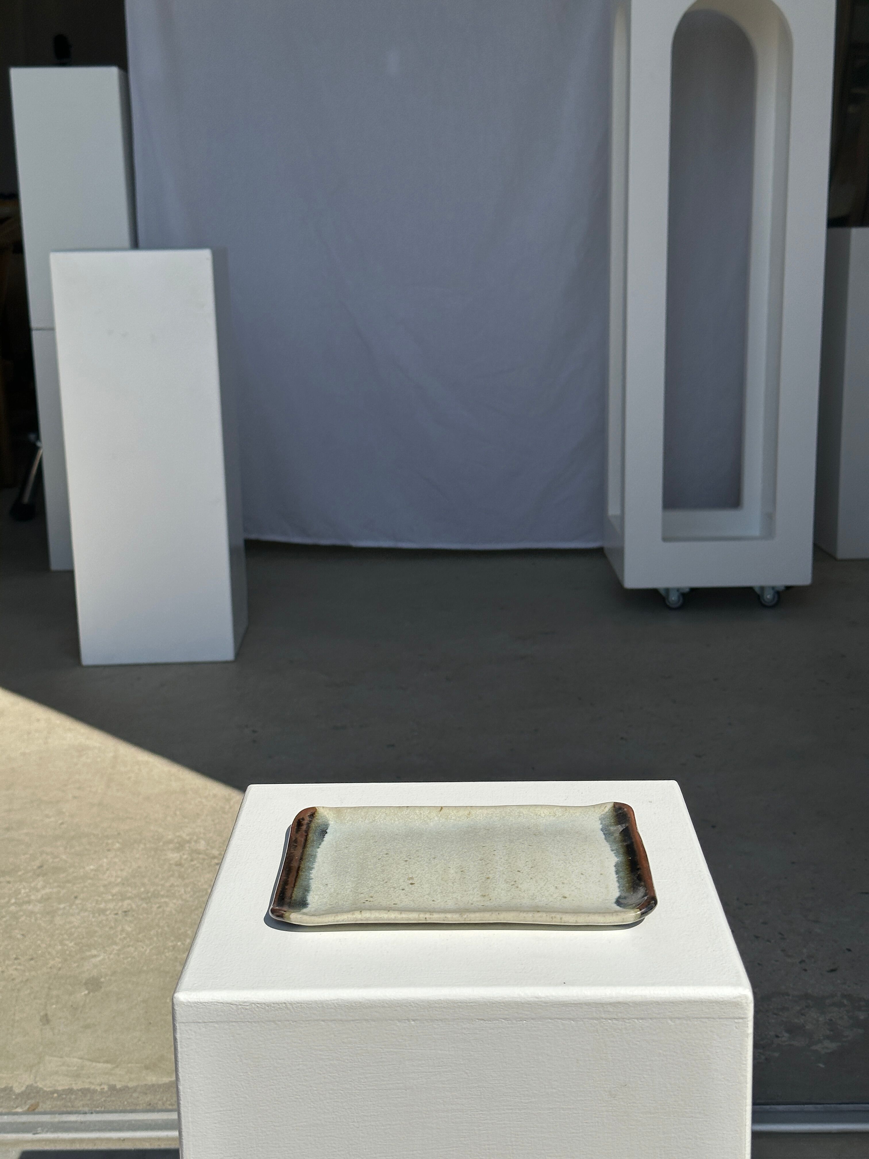 Trio of small rectangular serving dishes white and black Indonesian ceramic 21x16