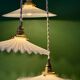 Vintage triple suspension lampshade in white opaline.