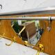 Vintage teak wall coat rack with mirror