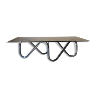 Wave coffee table in smoked tempered glass, 1970