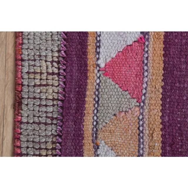 1970s Star Motif Vintage Turkish Oushak Wool Handmade Pink Runner 92x292