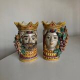 Pair of vases heads di Moro Caltagirone Italian design Sicily