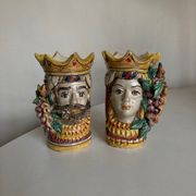 Pair of Moro head vases Caltagirone Italian design Sicily