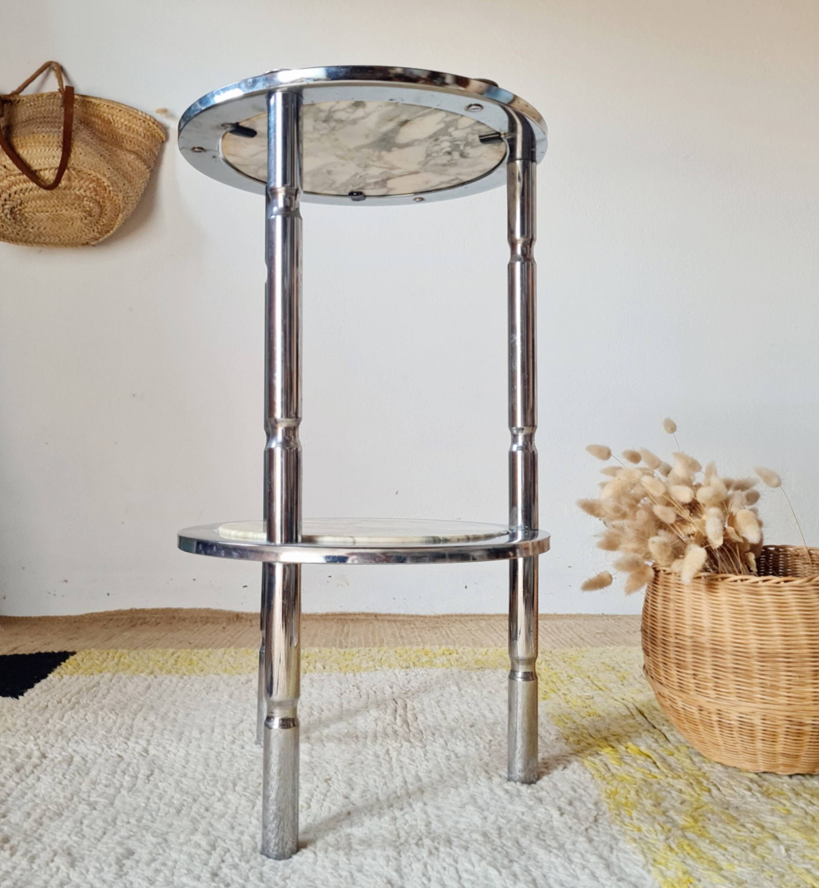 Marble and chrome side table, Italy 1970s