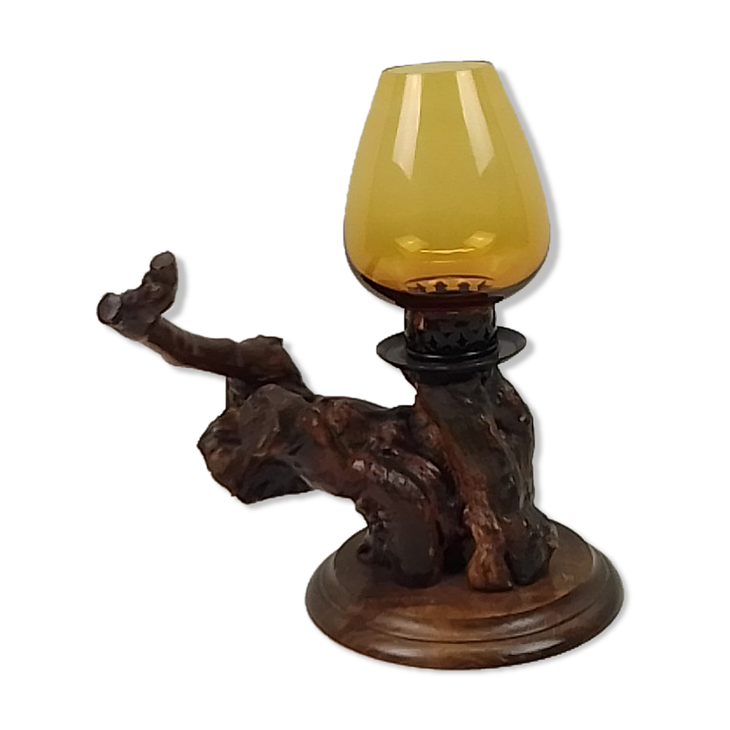 Candlestick vine branch and tinted glass 25 cm