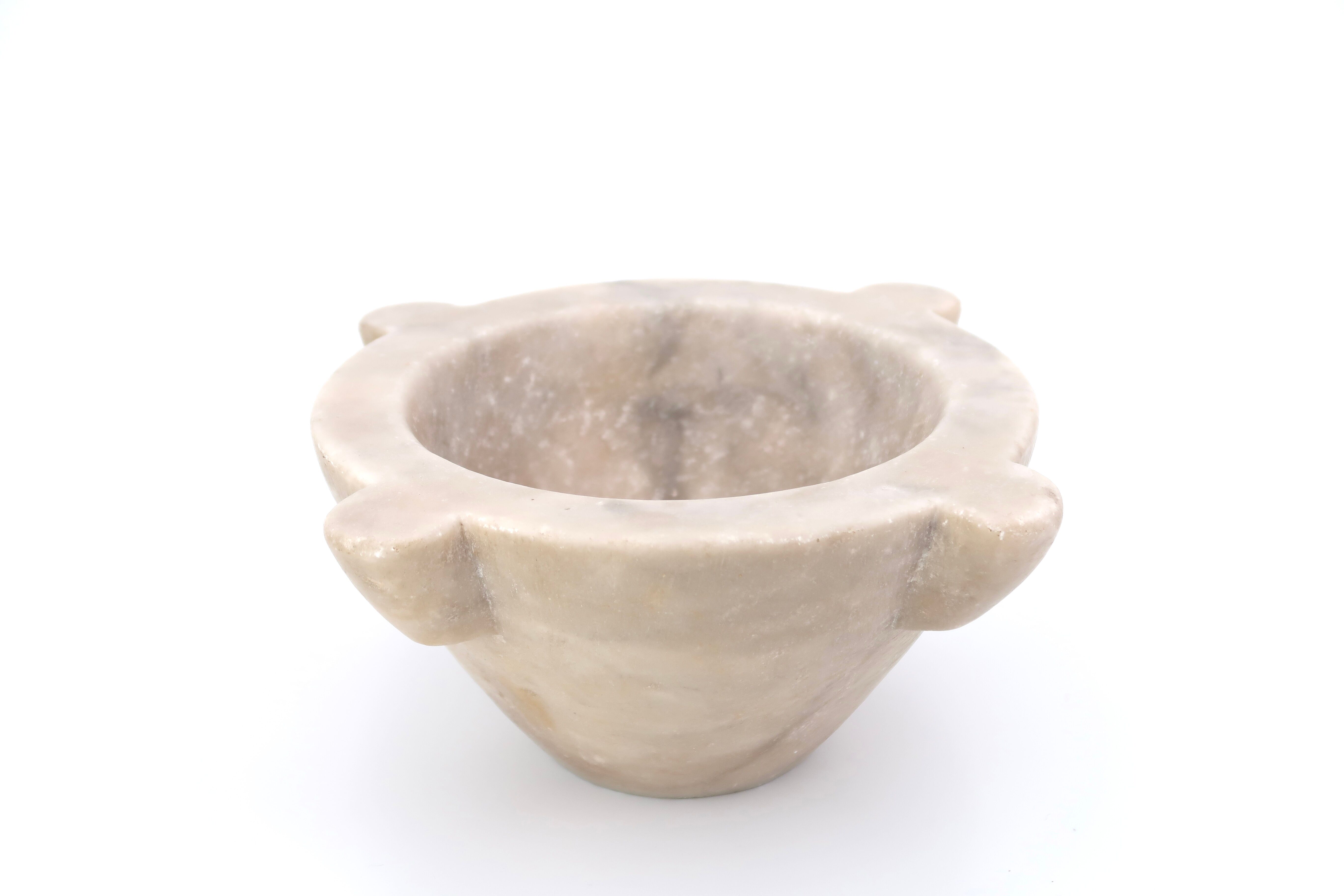 Marble mortar and wooden pestle, nineteenth century
