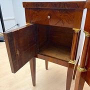 Empire Nightstands in Walnut with Full Columns in Gilt Brass, Italy, 1810, Set of 2