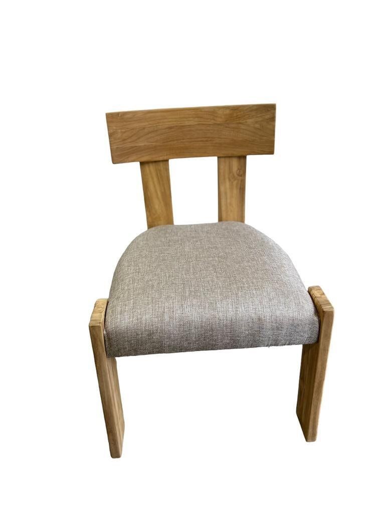 Solid wood chair with a linen-look seat.