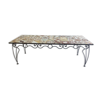 Wrought iron table and cement tile