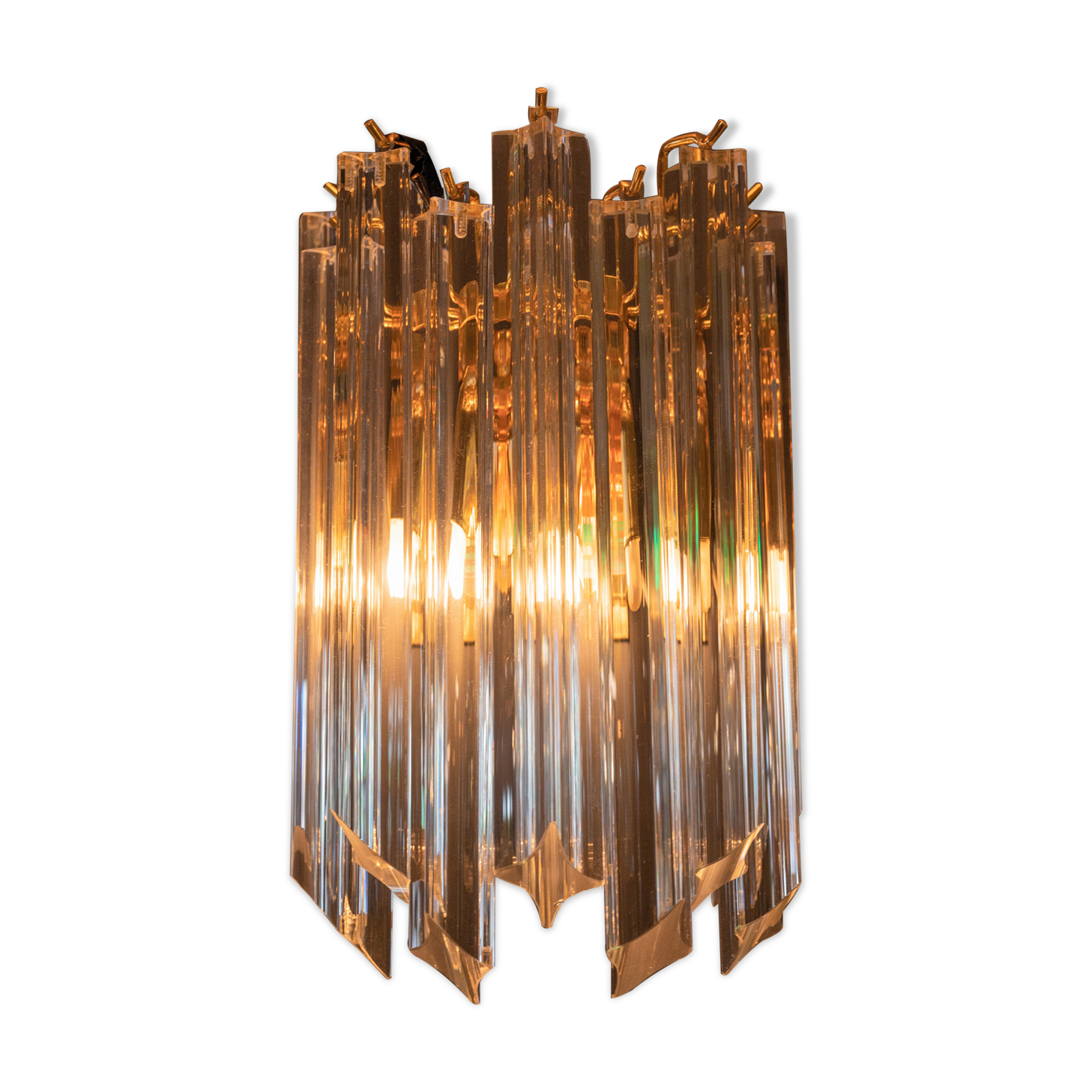 Vintage brass and murano glass wall lamp from Venini by Novaresi, Italy 1960s