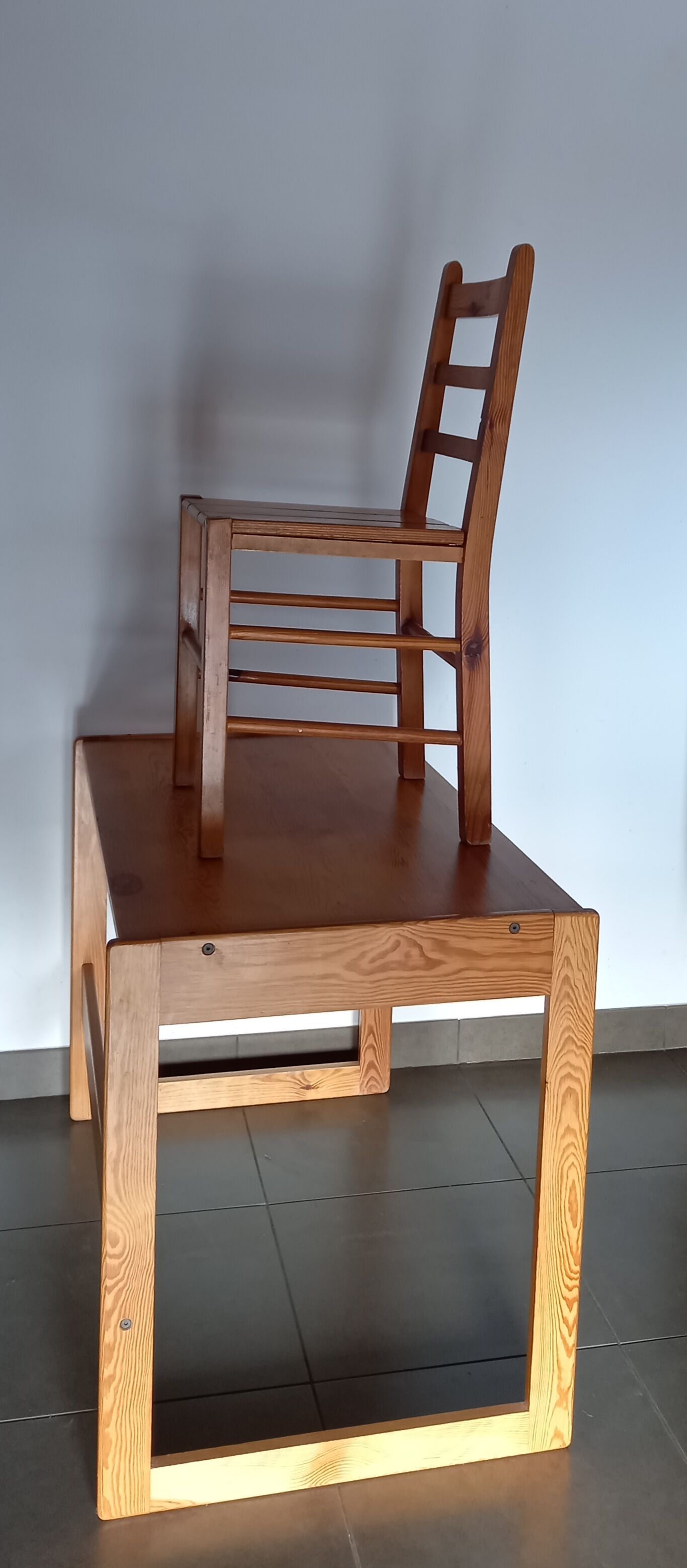Desk and pine chair