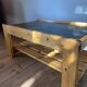 Vintage coffee table in pine and smoked glass