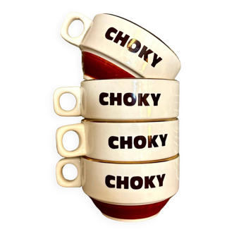 4 choky cups in enamelled earthenware