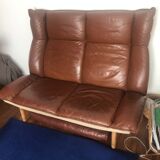 Scandinavian leather and linen sofa