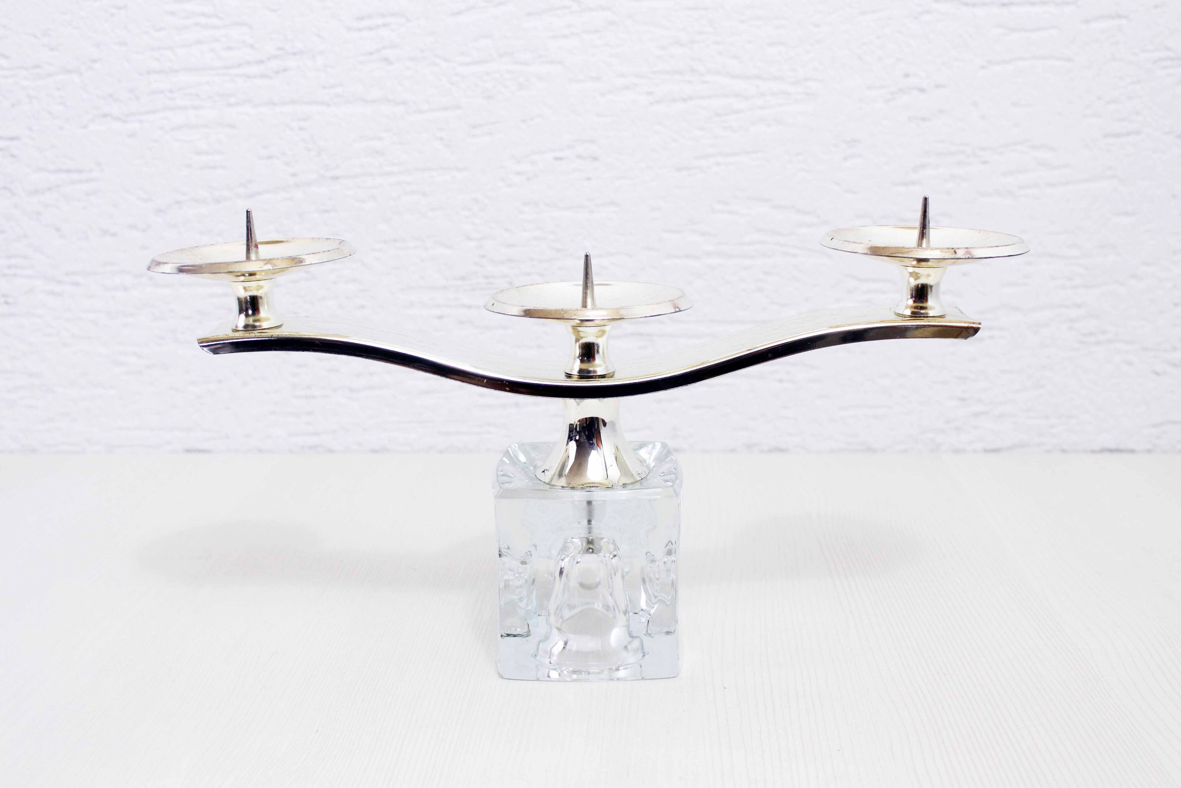 Glass and silver-plated metal candle holder