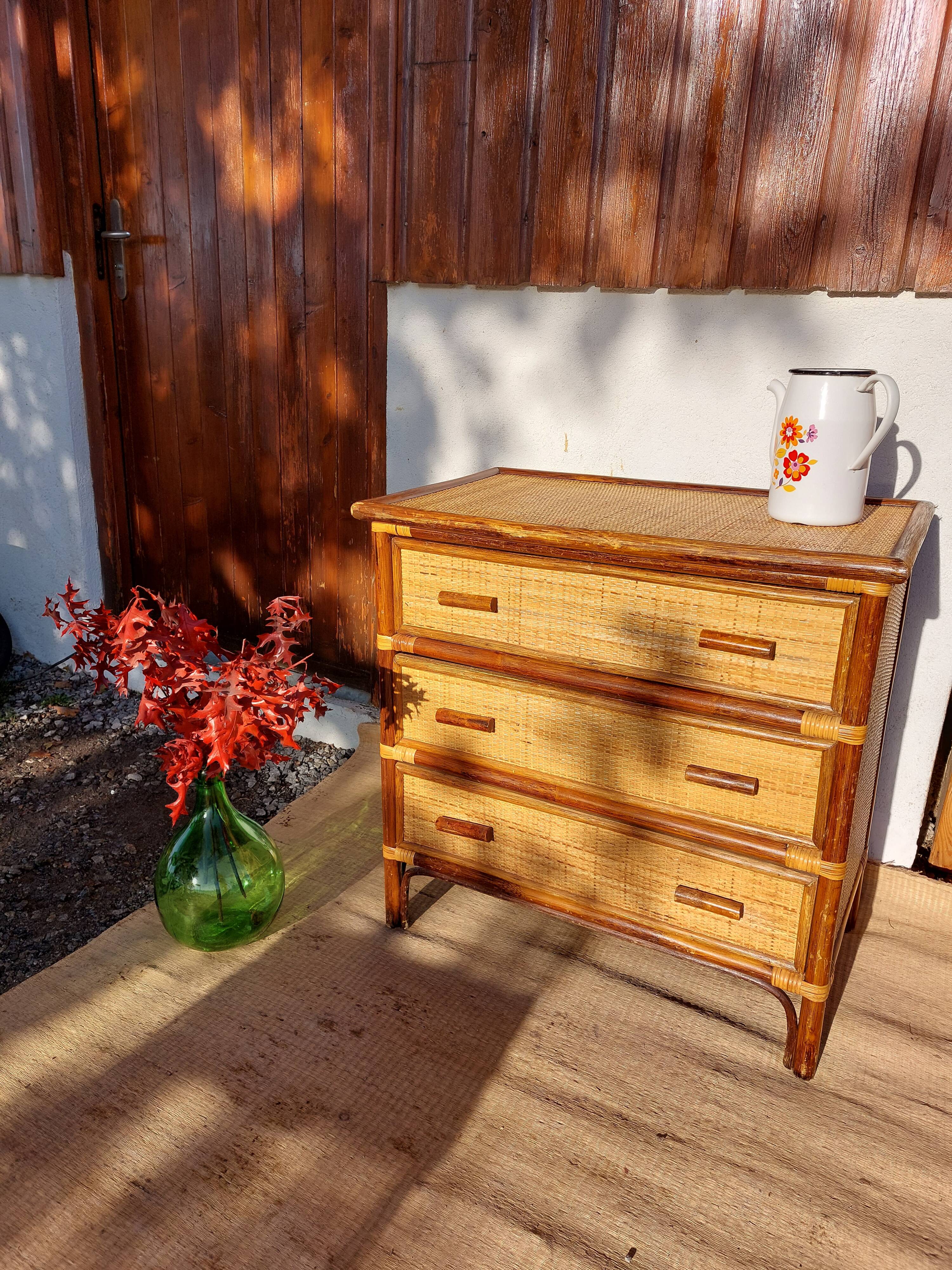 Wicker chest of drawers, canning and bamboo wood