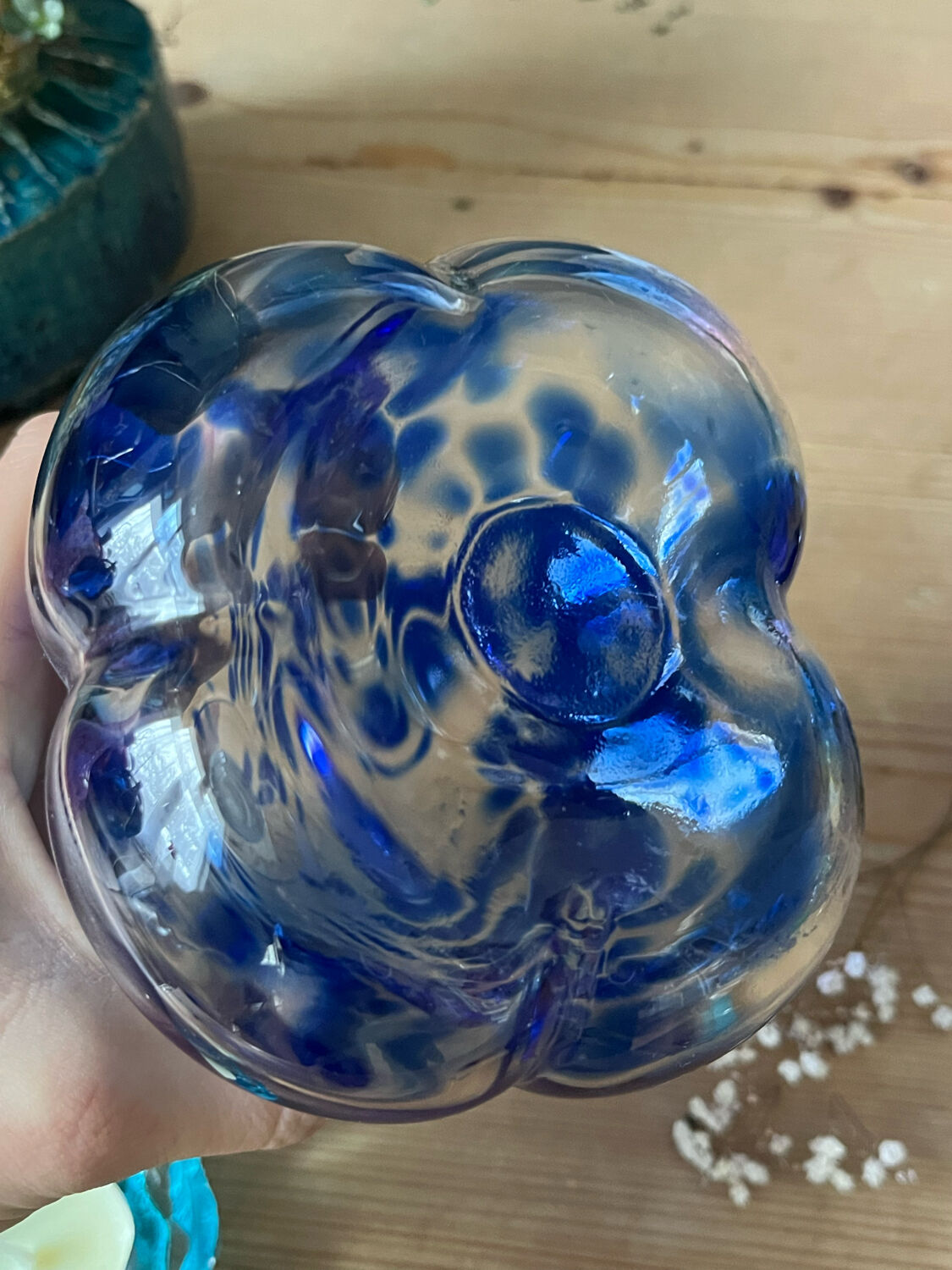 Old blue speckled bottle