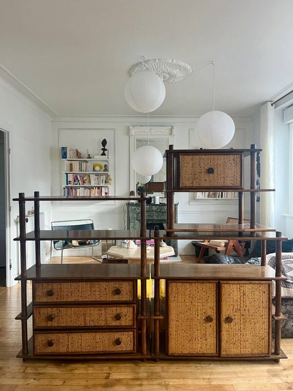 Bibliothèque modulable en rotin Maugrion pour Rochebobois