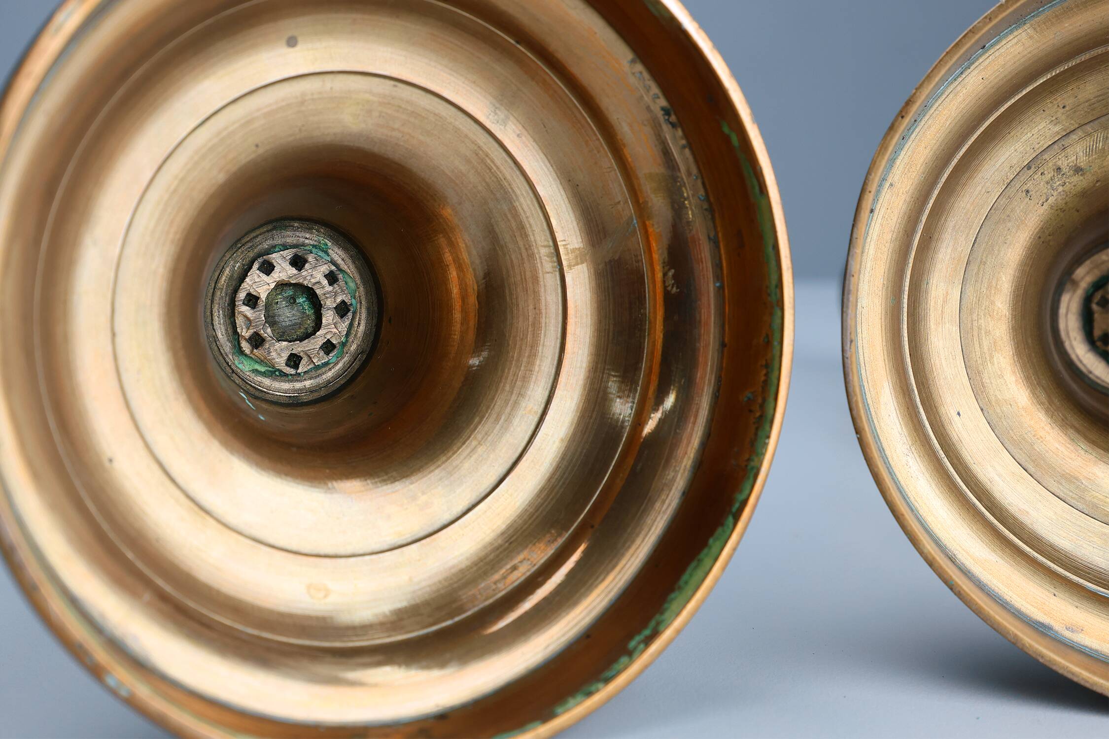 Set of two antique 19th century French copper candlesticks