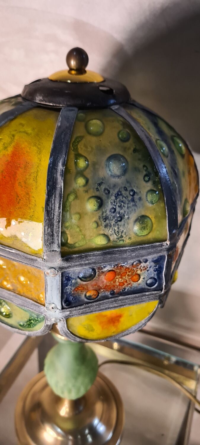 Brutalist lamp with shade attributed to Philip Delfinger Mexico glass and metal 1960