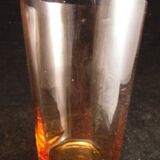 Vintage Parisian orangeade service in orange-blown glass jug with 6 glasses