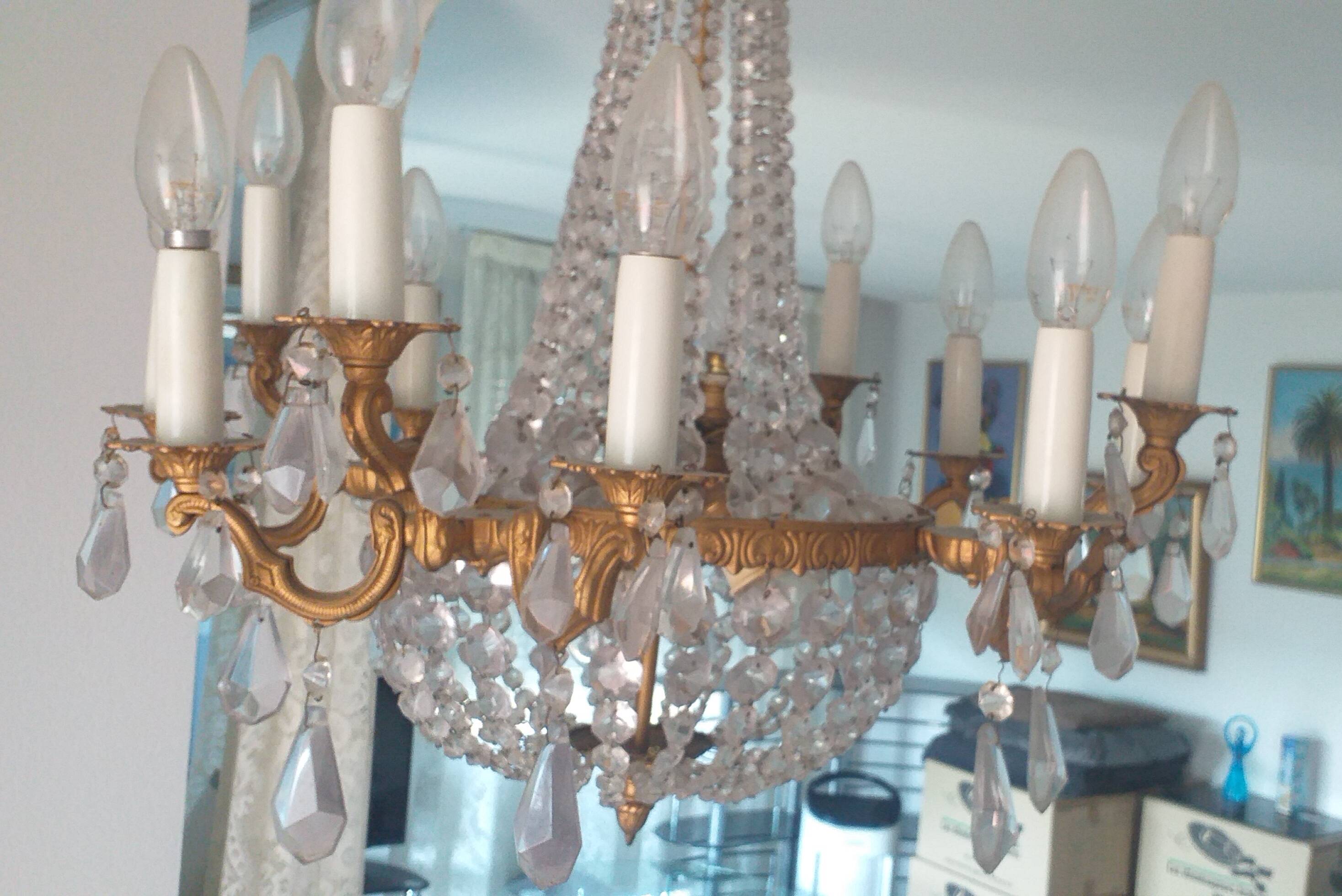 Lustre baroque véritable cristal de bohème et bronze 12 branches