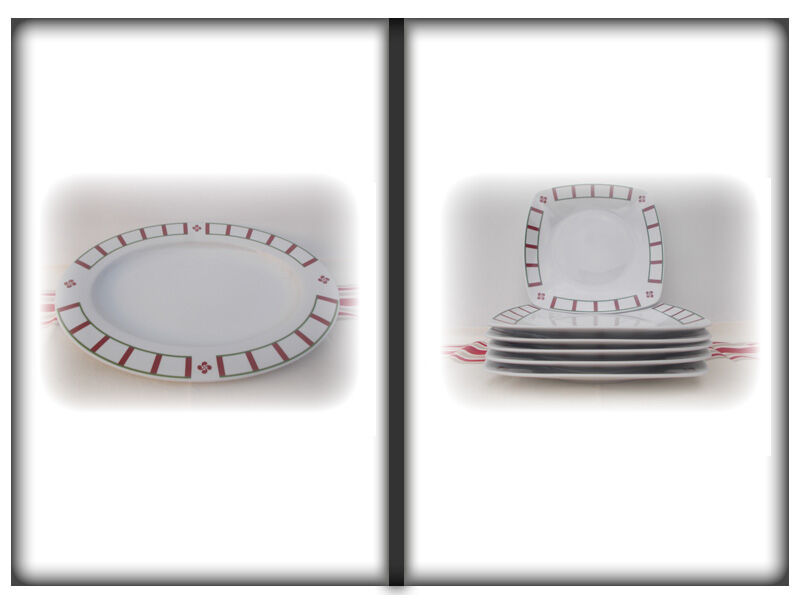 Set of basque porcelain green and red plates with 1 oval dish