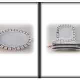 Set de assiettes basque porcelaine verte et rouge avec 1 plat ovale