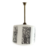 50s-60s pendant light in black and white opaline glass