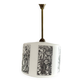 50s-60s pendant light in black and white opaline glass