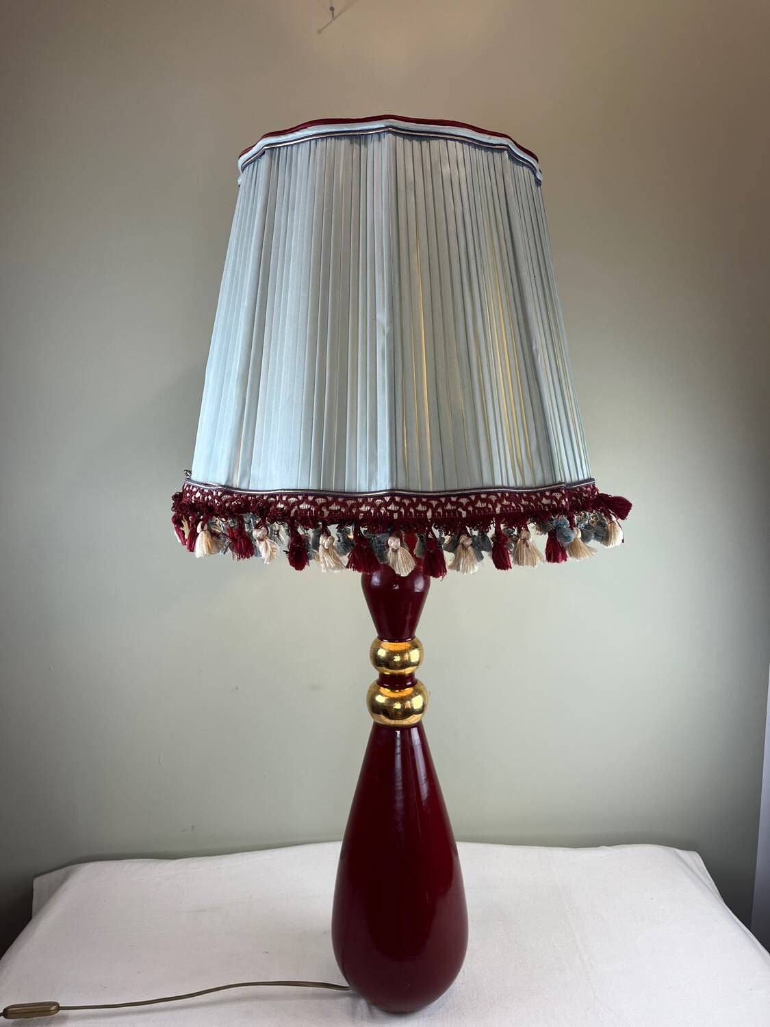 Grande lampe vintage en céramique rouge signée Drimmer – abat-jour pl