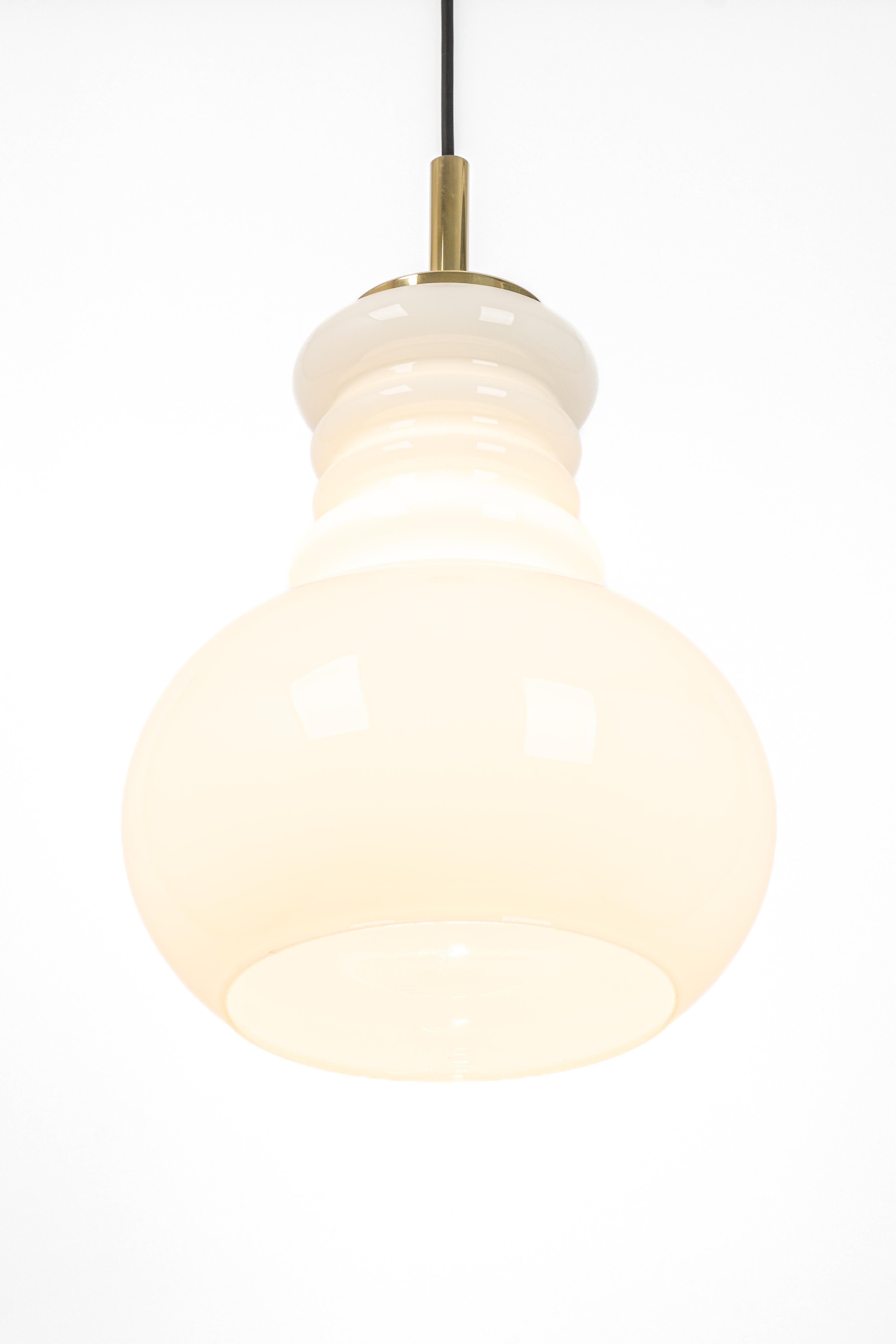 Large white opaline glass pendant light by Peill Putzler, Germany, 1970.