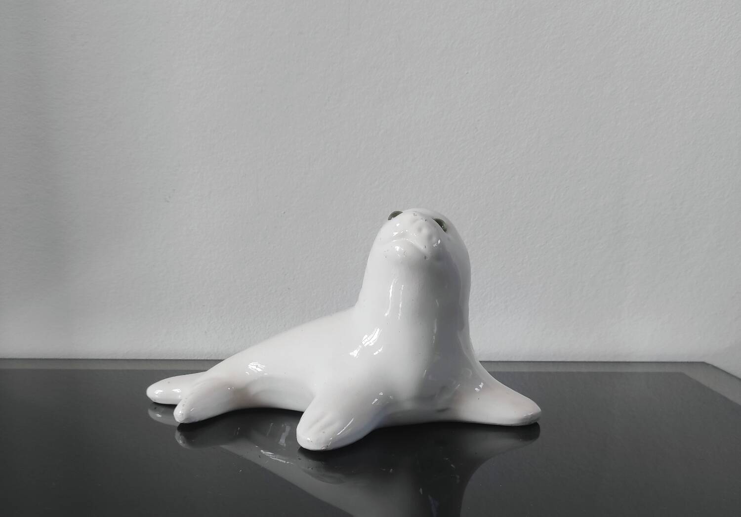 Ceramic glazed "blanchon" seal statuette from Alcobaça – Portugal