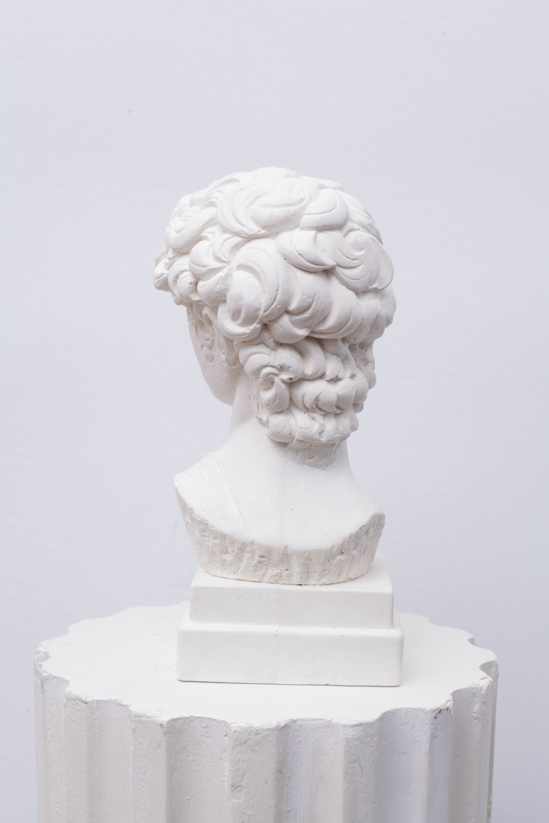 Head David in white plaster Roman Greek sculpture
