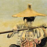 Painting of mother and daughter in a boat